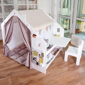 Wooden Playhouse Kids Playhouse Play House Indoor Montessori Furniture Game Zone Educational House 1-7 years