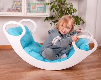 Handgemaakte montessori schommelstoel met kussen: berkenhouten babygym