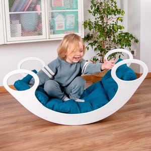 Handmade Birch Wood Climbing Arch with Pillow: Montessori Rocker