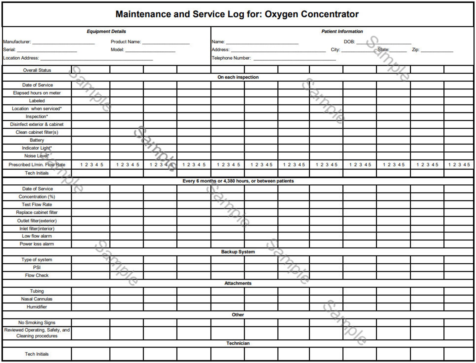 O2 Sensor Maintenance Checklist Oxygen Concentrator Service/maintenance Log (12 Month Log) - Etsy
