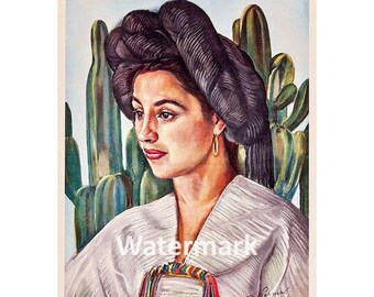 Mexico Latina Senorita Vintage Art Repro Quilt Block Free Shipping (M5