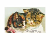 Christmas Cats Reproduction Fabric Crazy Quilt Block Free Shipping World Wide (C6