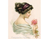 Victorian Lady Pink Rose Reproduction Fabric Crazy Quilt Block Free Shipping World Wide (V12