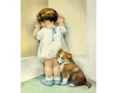Girl Pup In Disgrace Gutmann Reproduction Fabric Crazy Quilt Block Free Shipping World Wide