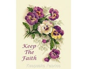 Pansies Keep The Faith Reproduction Fabric Crazy Quilt Block Free Shipping World Wide
