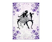 Silhouette Lady Scolds Cupid Purple Roses Fabric Crazy Quilt Block Free Shipping World Wide