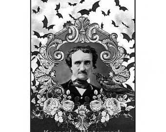 Edgar Allan Poe Raven Bats Cotton Quilting Block Free Shipping