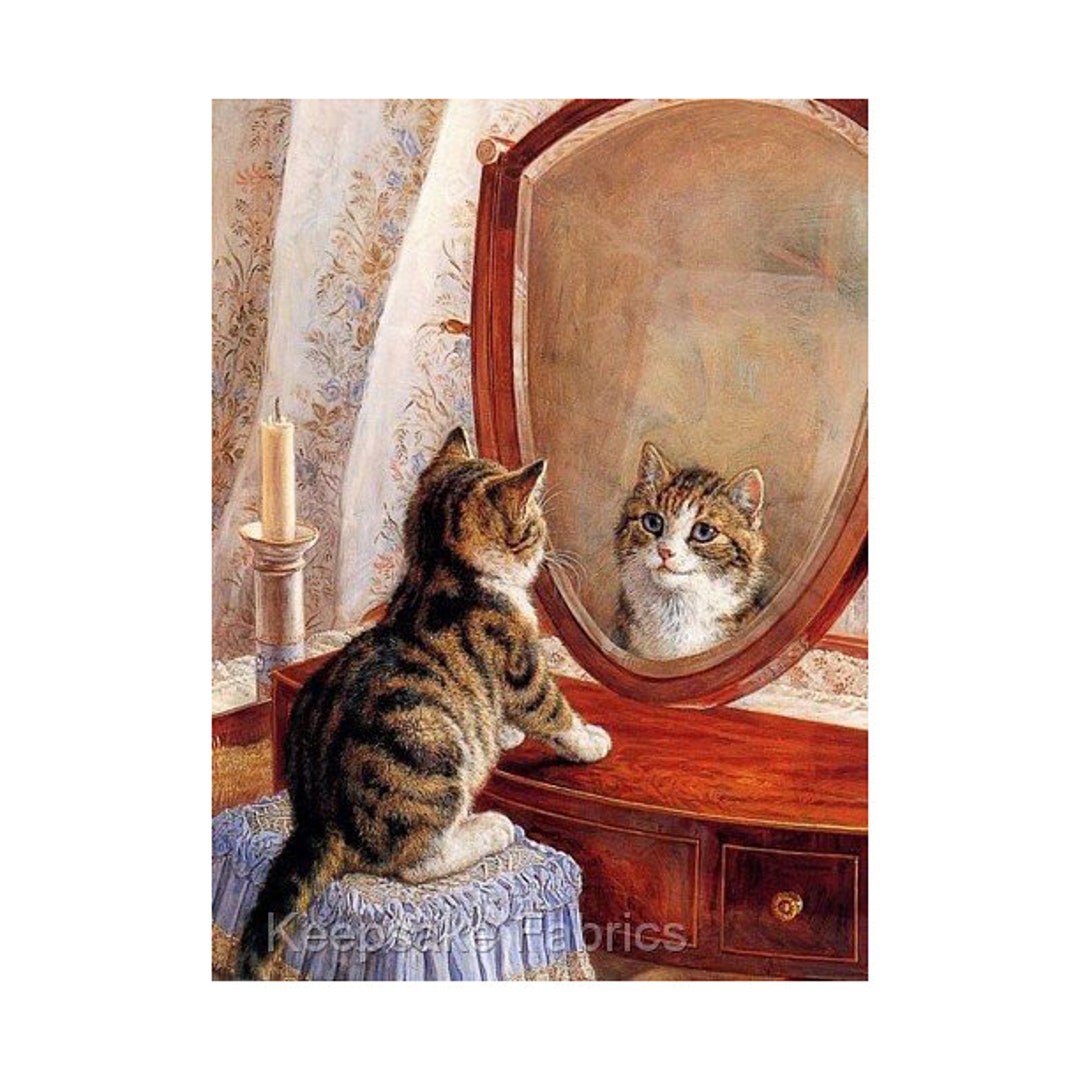 Cat Reflection Mirror Reproduction Fabric Crazy Quilt Block Free ...