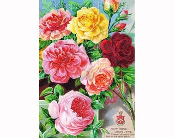 Colorful Seed Packet Roses Reproduction Fabric Crazy Quilt Block Free Shipping (1A
