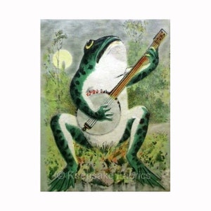 Vintage Frog Banjo Reproduction Fabric Crazy Quilt Block Free Shipping