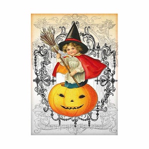 Halloween Witch Pumpkin Collage Repro Fabric Crazy Quilt Block Quilting Sewing Crafting (F8