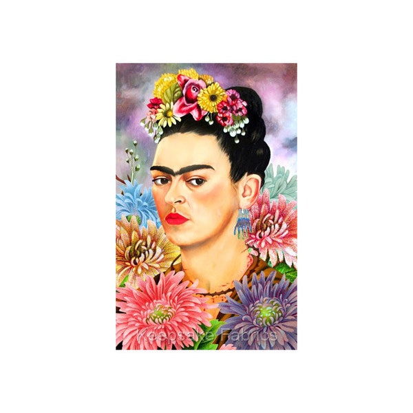 Frida Kahlo Flowers Collage Art Fabric Quilt Block Free Shipping World Wide (F3A