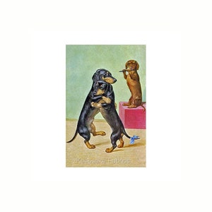 Dachshunds Slow Dance Reproduction Fabric Crazy Quilt Block Free Shipping