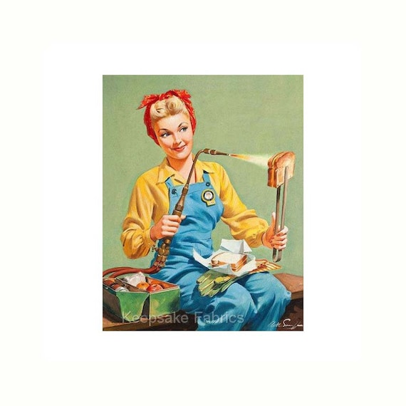 Rosie The Riviter Welds Lunch Reproduction Fabric Crazy Quilt Block Quilting Sewing Crafting