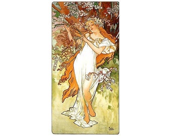 Mucha Art Nouveau Spring 1896 Profile Fabric Crazy Quilt Block Free Shipping (M1