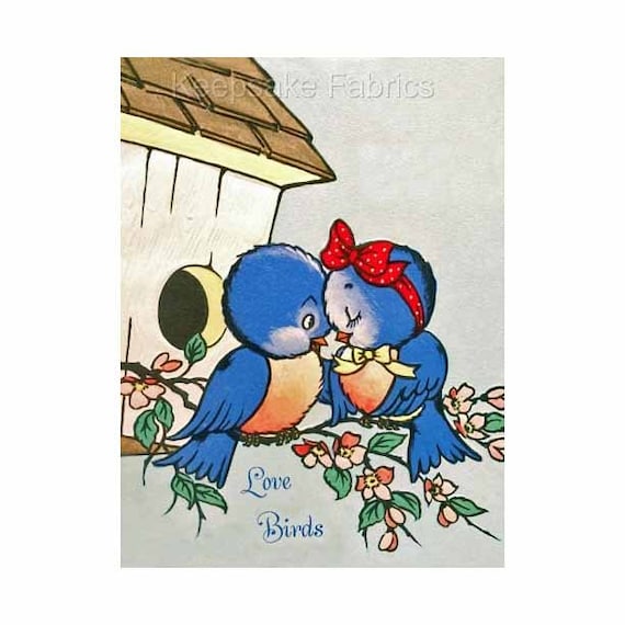 Bluebird Love Birds Vintage Reproduction Fabric Crazy Quilt Block Free Shipping (B6