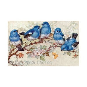 Five Bluebirds Vintage Reproduction Fabric Quilt Block Free Shipping