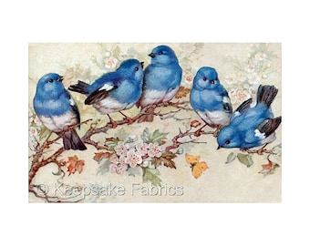 Five Bluebirds Vintage Reproduction Fabric Quilt Block Quilting Sewing Crafting