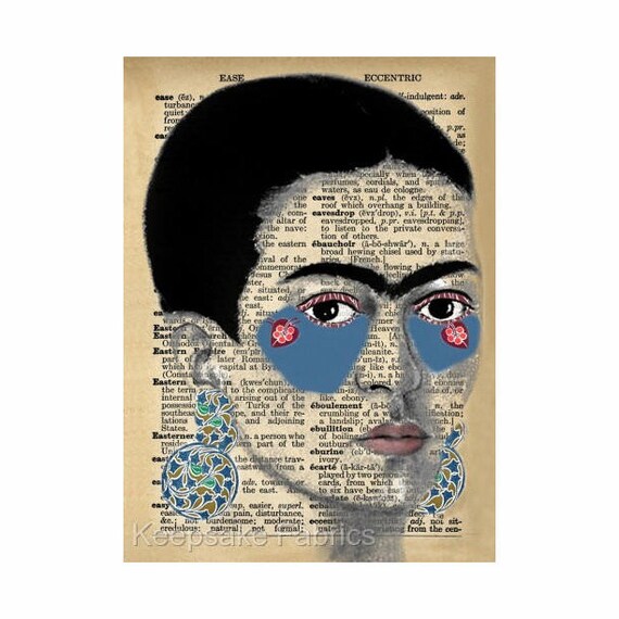 K1 Frida Kahlo Love Floral Collage Crazy Quilt Block Free Shipping World Wide