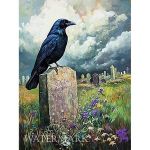 Raven Crow Gothic Cemetery Cotton Fabric Art Crazy Quilt Block (C43