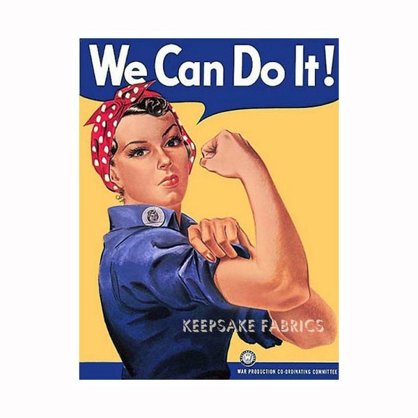 Rosie the Riveter "We Can Do It" Reproduction Fabric Crazy Quilt Block Free Shipping
