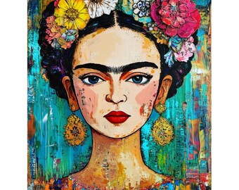 Frida Kahlo Portrait Cotton Fabric Crazy Quilt Block Quilting, Sewing, Crafting (K45