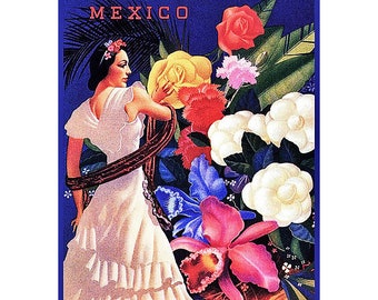 Mexico Latina Senorita Vintage Art Repro Quilt Block Free Shipping (M6