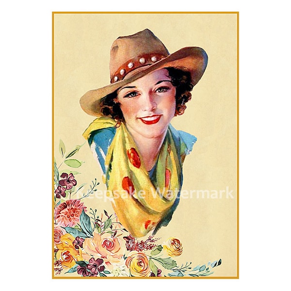 Cowgirl Yellow Flowers Keepsake Fabrics Quilt Block Free Shipping (C9