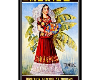 Mexico Latina Senorita Vintage Art Repro Quilt Block Free Shipping (M7
