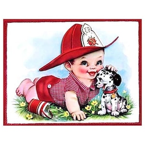 Baby Fireman Reproduction Fabric Crazy Quilt Block Free Shipping