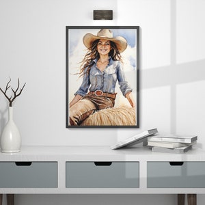 Western Cowgirl Digital Art Print, Cowgirl Wall Decor, Printable Cowgirl Poster, Rodeo Art, Cowgirl Gift