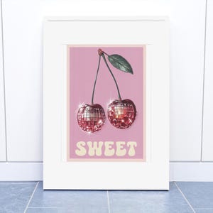 Disco Cherries Digital Wall Art, Chic Girls Room Decor, Dorm Room Decor, Modern Wall Decor,Disco Ball Red Cherries,Vintage,Trendy,Dorm Decor
