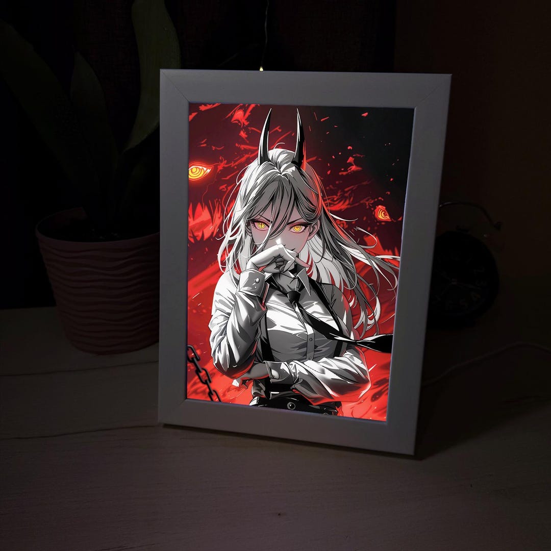 LED Anime Frame, Makima Artwork, Fiery Manga Lightbox, Otaku Room Decor ...