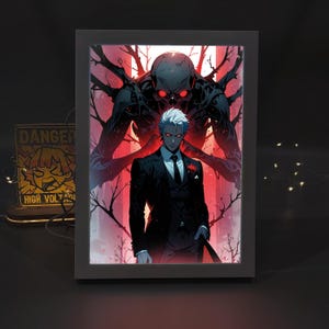 Dark Fantasy LED Wall Art | Demon Shadow Lighted Frame | Gothic Anime Decor | Horror Night Light | Spooky Halloween Gift for Him