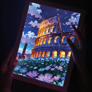 Colosseum light box, Rome Poster, Souvenir Italy Led Frame, Beautiful Scenery Desk Lamp, Italian Decor Gift, flowers, space, Coliseum lights