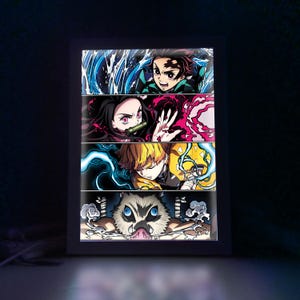 Anime Demon Slayer, cuadro con marco LED, luz de pared, luz de noche, regalo para fanáticos del anime, decoración del hogar, arte de anime, caja de luz, regalo para amantes del anime