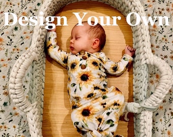 Customizable changing tray/basket: Short-handle. Thick cotton blend cord with wooden base.