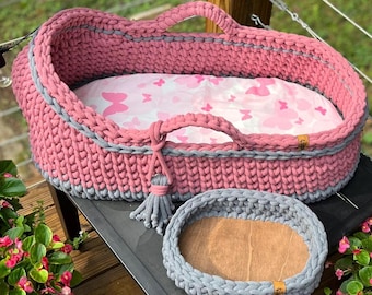 Readymade! Handmade Baby Changing Station. Unique Shower Gift. Cotten blend cord with wooden base.