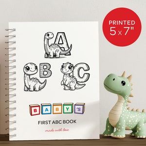 Jogo de colorir ABC para chá de bebê, impresso 5x7", livro de visitas alternativo para chá de bebê, atividade para chá de bebê sem jogo, livro de colorir dinossauro