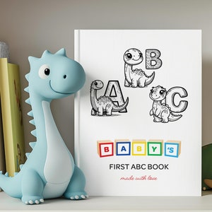 ABC Dinosaur Coloring Book, 26 unique pages, digital download, dinosaur alphabet illustrations, perfect baby shower activity, guests color and sign pages, personalized keepsake for baby, ideal baby shower game.