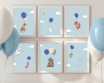 Woodland Nursery Art Printable, Digital Download, Set of 6, Forest Animals Wall Decor, Baby Room Decoration, Wall Art Baby Gift