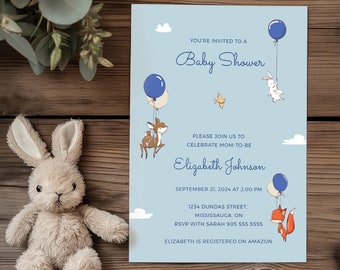 Woodland Animals Baby Shower Invitation, Editable Design Template, Printable Invitation, Forest Animals Baby Shower Invite, Digital Download