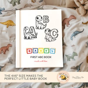 ABC Dinosaur Coloring Book, 26 unique pages, digital download, dinosaur alphabet illustrations, perfect baby shower activity, guests color and sign pages, personalized keepsake for baby, ideal baby shower game.