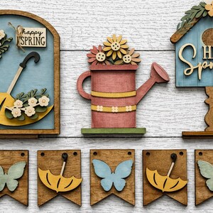 Hello Spring Miniature Bench Insert Kit – Spring Decor – Unfinished Wood Tile