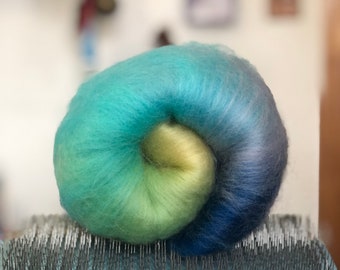 COLOR, A THEORY Fiber Batt, Merino, Corriedale, Spinning, Felting, Fiber Arts, Blue Green Yellow