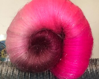 BARBIE WORLD Fiber Batt, Merino Wool, Firestar, Spinning, Felting, Fiber Arts, Pink Berry Sparkle