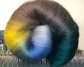 CLARA Fiber Batt, Merino Wool, Spinning, Felting, Fiber Arts, Blue Yellow Brown Green
