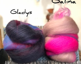 GLADYS & GALINA Broken Baby Batts, Buy Either or Both, Merino Wool, Corriedale Wool, Mystery Wool, Spinning, Felting, Fiber Arts, Blue Pink