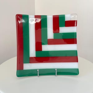 Handgemachte Fused Art Glasplatte, Weihnachtsfarbe Glasplatte, Fused Art Glasschüssel, Kunstglas-Schaustück, Wohnkultur, Housewarminggeschenk