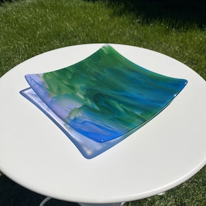 Handgemachte Fused Art Glasplatte, mehrfarbige Kunstglasplatte, Fused Art Glasschüssel, Kunstglas-Schaustück, Wohnkultur, Einweihungsgeschenk